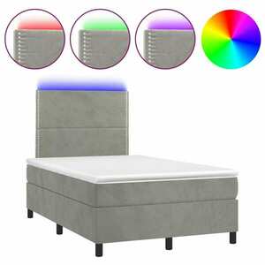 vidaXL világosszürke bársony rugós és LED-es ágy matraccal 120x190 cm kép