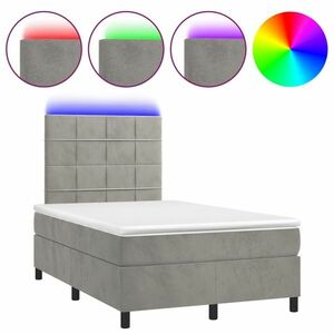 vidaXL világosszürke bársony rugós és LED-es ágy matraccal 120x190 cm kép