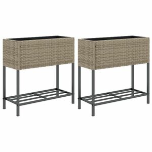 vidaXL 2 db szürke polyrattan kerti ültetőláda polccal 70 x 28 x 70 cm kép