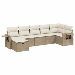 vidaXL 7 részes bézs polyrattan kerti ülőgarnitúra párnákkal kép