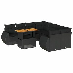 vidaXL 9 részes fekete polyrattan kerti ülőgarnitúra párnákkal kép
