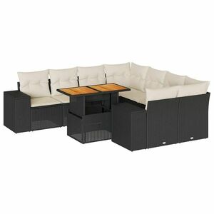 vidaXL 9 részes fekete polyrattan kerti ülőgarnitúra párnákkal kép