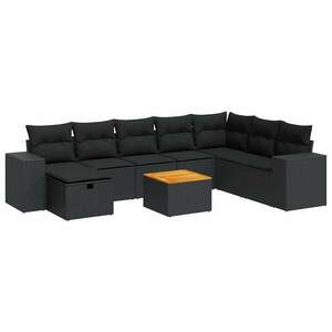 vidaXL 9 részes fekete polyrattan kerti ülőgarnitúra párnákkal kép