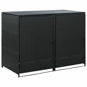 vidaXL fekete rattan dupla tároló gurulós kukához 148 x 80 x 111 cm kép