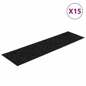 vidaXL 15 db fekete négyszögletes öntapadó lépcsőszőnyeg 76 x 20 cm kép