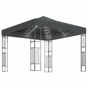vidaXL antracitszürke szövet pavilon LED fényfüzérrel 3 x 3 m kép