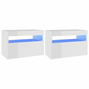 vidaXL 2 db magasfényű fehér éjjeliszekrény LED-lámpákkal 60x35x40 cm kép