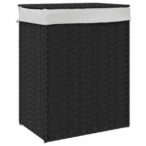 vidaXL fekete polyrattan szennyeskosár fedéllel 46x33x60 cm kép