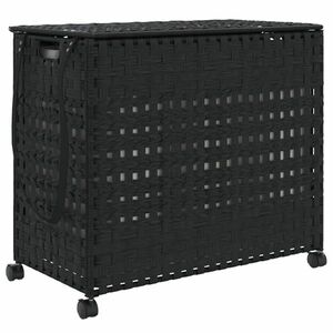 vidaXL fekete rattan szennyeskosár kerekekkel 66x35x60 cm kép