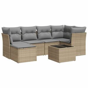 vidaXL 7 részes bézs polyrattan kerti ülőgarnitúra párnákkal kép