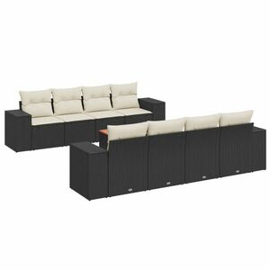 vidaXL 9 részes fekete polyrattan kerti ülőgarnitúra párnákkal kép