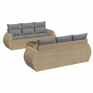vidaXL 7 részes bézs polyrattan kerti ülőgarnitúra párnákkal kép