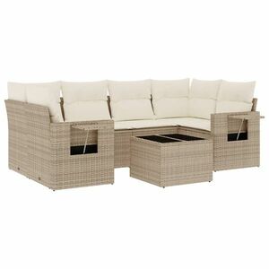 vidaXL 7 részes bézs polyrattan kerti ülőgarnitúra párnákkal kép