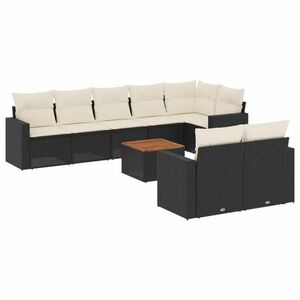 vidaXL 9 részes fekete polyrattan kerti ülőgarnitúra párnákkal kép