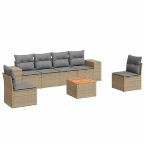 vidaXL 7 részes bézs polyrattan kerti ülőgarnitúra párnákkal kép