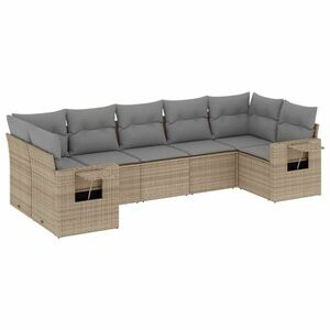 vidaXL 7 részes bézs polyrattan kerti ülőgarnitúra párnákkal kép