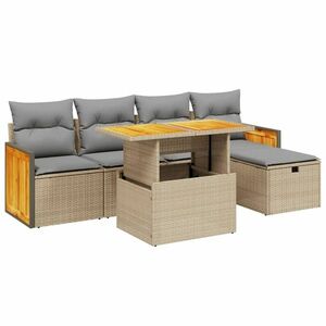 vidaXL 6 részes bézs polyrattan kerti ülőgarnitúra párnával kép