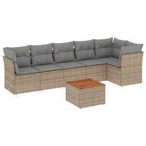 vidaXL 7 részes bézs polyrattan kerti ülőgarnitúra párnákkal kép