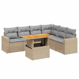 vidaXL 7 részes bézs polyrattan kerti ülőgarnitúra párnákkal kép