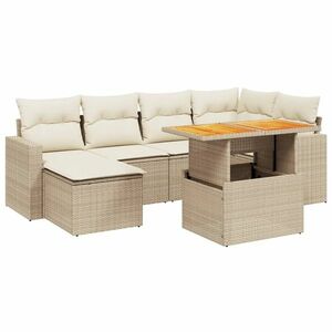 vidaXL 7 részes bézs polyrattan kerti ülőgarnitúra párnákkal kép