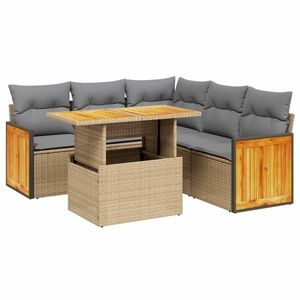 vidaXL 6 részes bézs polyrattan kerti ülőgarnitúra párnával kép