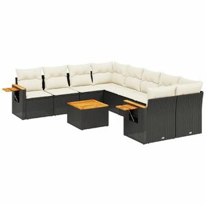 vidaXL 9 részes fekete polyrattan kerti ülőgarnitúra párnákkal kép