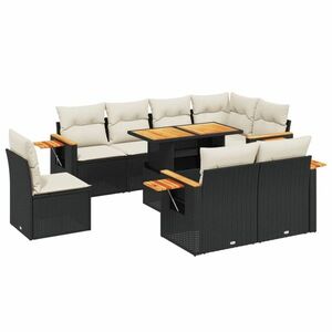 vidaXL 9 részes fekete polyrattan kerti ülőgarnitúra párnákkal kép