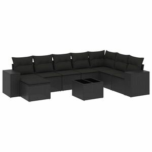 vidaXL 9 részes fekete polyrattan kerti ülőgarnitúra párnákkal kép
