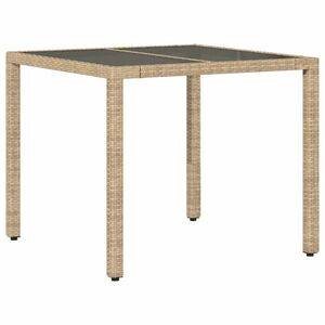 vidaXL bézs polyrattan üveglapos kerti asztal 90 x 90 x 75 cm kép