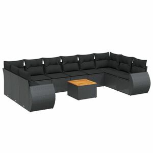 vidaXL 11 részes fekete polyrattan kerti ülőgarnitúra párnákkal kép