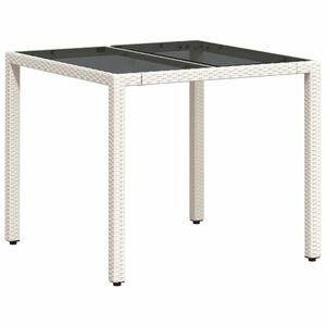 vidaXL fehér polyrattan üveglapos kerti asztal 90 x 90 x 75 cm kép