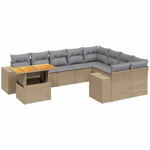 vidaXL 10 részes bézs polyrattan kerti ülőgarnitúra párnával kép