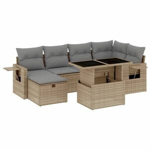 vidaXL 7 részes bézs polyrattan kerti ülőgarnitúra párnákkal kép