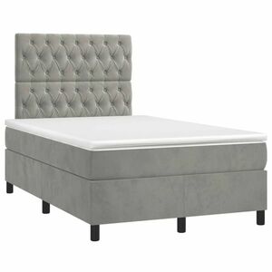 vidaXL világosszürke bársony rugós ágy matraccal 120 x 190 cm kép