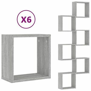 vidaXL 6 db szürke sonoma fali kockapolc 30 x 15 x 30 cm kép