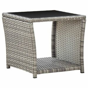 vidaXL szürke polyrattan és üveg dohányzóasztal 45 x 45 x 40 cm kép