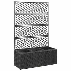 vidaXL fekete rácsos polyrattan magaságyás 3 kaspóval 83 x 30 x 130 cm kép