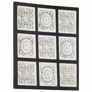 vidaXL fekete és fehér kézzel faragott fali panel MDF 60 x 60 x 1, 5 cm kép