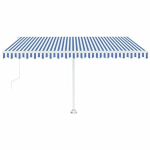 vidaXL kék/fehér automata szélérzékelős és LED-es napellenző 400x350cm kép