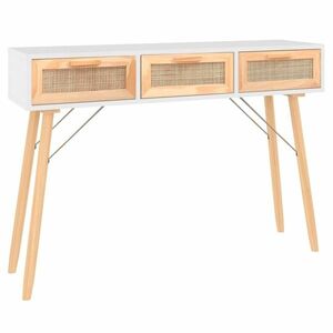 vidaXL fehér tömör fenyő és természetes rattan tálaló 105x30x75 cm kép