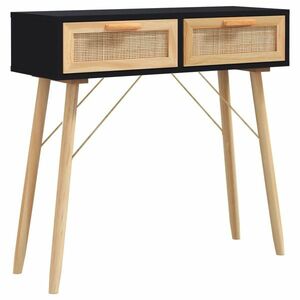 vidaXL fekete tömör fenyő és természetes rattan tálaló 80x30x75 cm kép