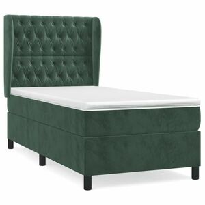 vidaXL sötétzöld bársony rugós ágy matraccal 90x190 cm kép
