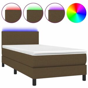 vidaXL barna szövet rugós és LED-es ágy matraccal 90x200 cm kép