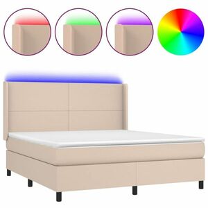 vidaXL cappuccino színű műbőr rugós ágy matraccal és LED-del 180x200cm kép