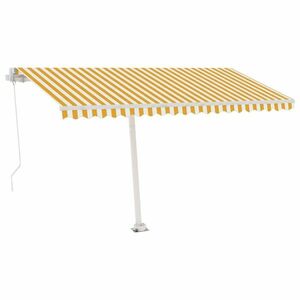 vidaXL sárga és fehér kézzel kihúzható LED-es napellenző 400 x 300 cm kép