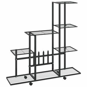 vidaXL fekete acél virágtartó állvány kerékkel 94, 5 x 25 x 92, 5 cm kép