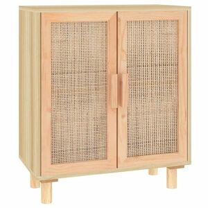 vidaXL barna tömör fenyő/természetes rattan tálalószekrény 60x30x70cm kép