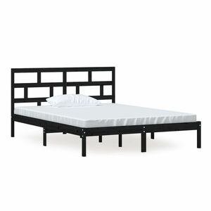 vidaXL fekete tömör fa ágykeret 150 x 200 cm (King Size) kép