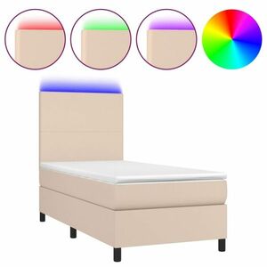 vidaXL cappuccino színű műbőr rugós ágy matraccal és LED-del 90x190 cm kép