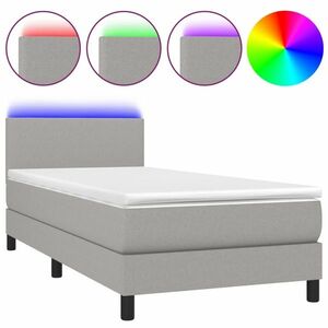 vidaXL világosszürke szövet rugós és LED-es ágy matraccal 90x190 cm kép